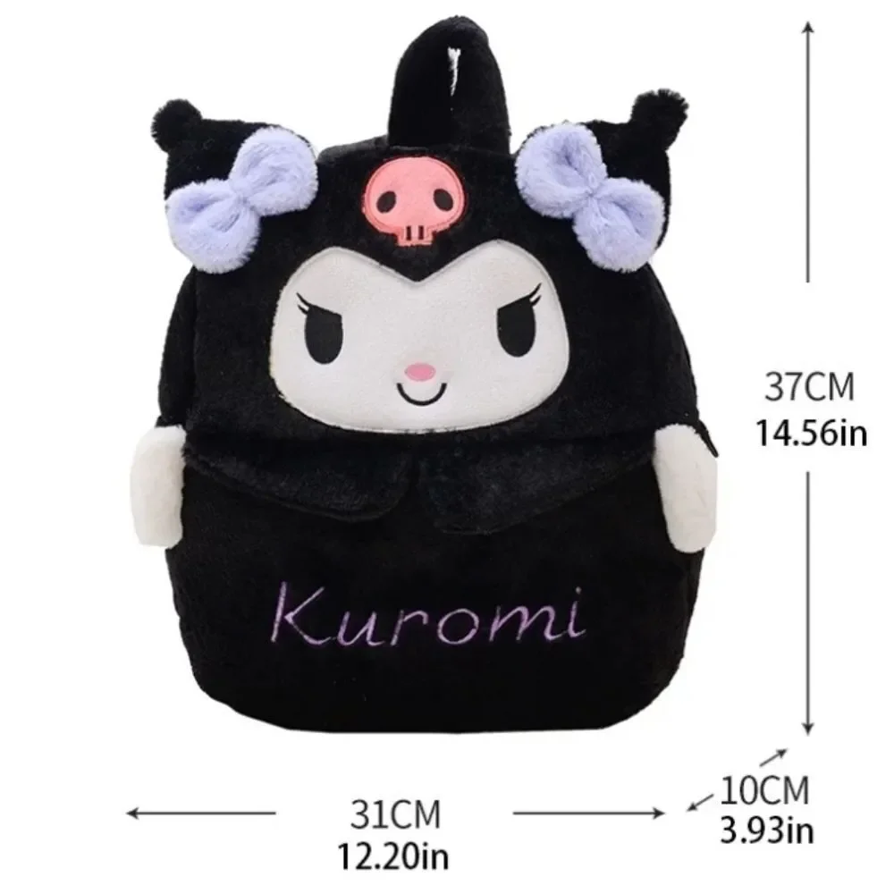 Kuromi Plush Backpack Sanrio Hello Kitty Black Furry Kawaii Spooky Book Bag 15”